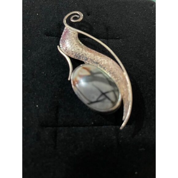 Artisan Jewelry - Artisan Sterling Silver Northerner Picasso Jasper Modernist Brooch Pin .925